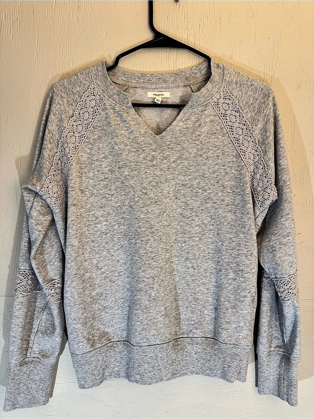 Maurices Crochet Mix Relaxed Fit Sweatshirt Gray Sweatshirt